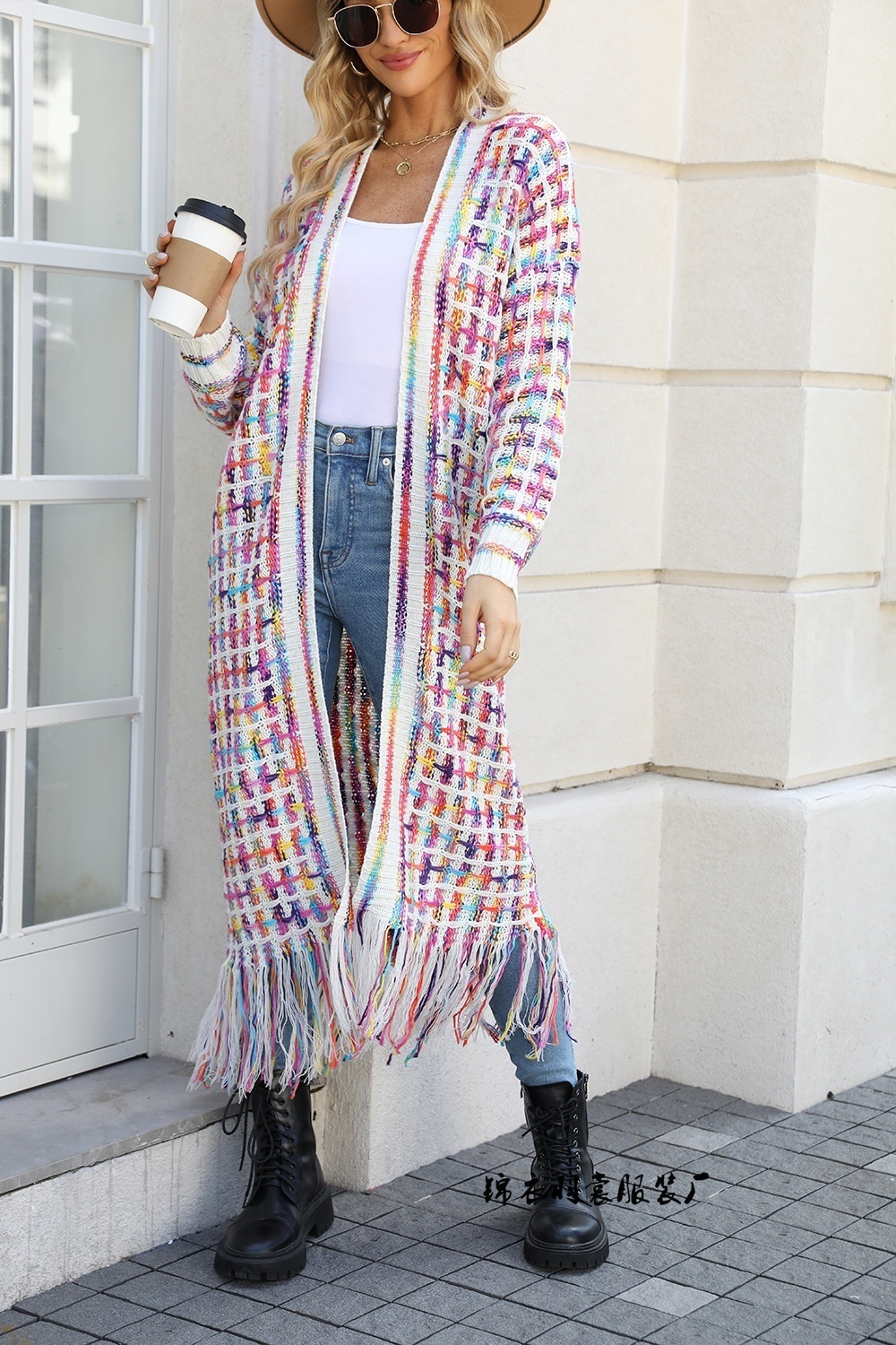 Elegant Colorful Long Cardigan Sweater Womens Large Size Knitted Sweater Coat